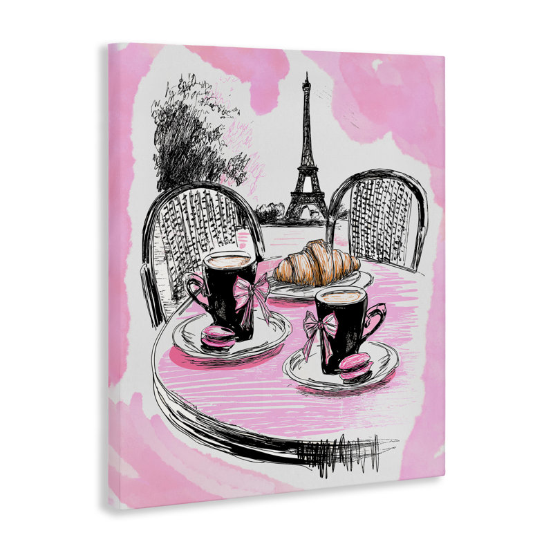 Toile rose pour petit-déjeuner café parisien, design par Jess Stempel, H 20 po x l 16 po