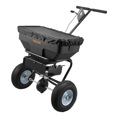 Épandeur à porte, largeur d'épandage de 12 pi, épandeur à diffusion par pression avec pneus tout-terrain de 13 po, contrôle de débit réglable, trémie d'une capacité de 130 lb, épandeurs à gazon pour la fonte de glace à l'engrais