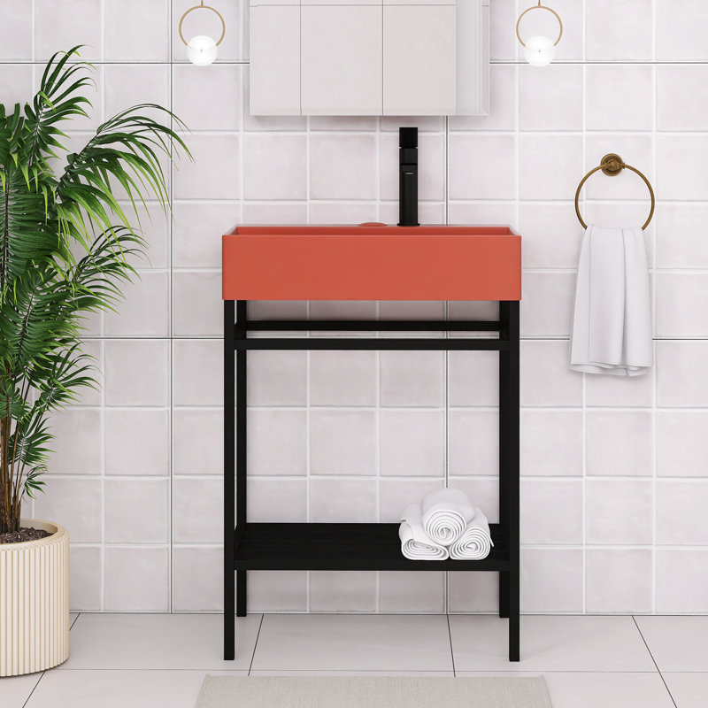 24'' Freestanding Single Bathroom Vanity With Ceramic Top, Red, Black