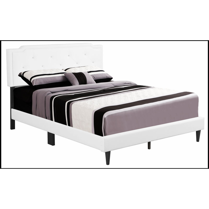 Cadre de lit moderne avec tête de lit, alliant confort et style pour une chambre à coucher parfaite, Grand lit, Blanc