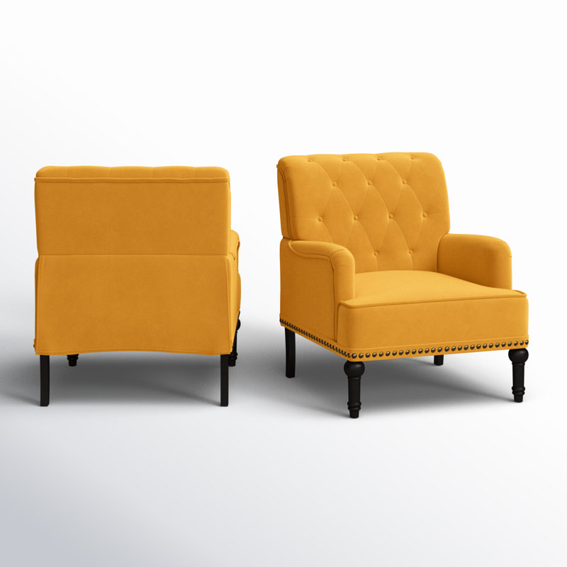 Jakub 28.5" W Velvet Upholstered Tufted Armchair with Nailhead Trim , Mustard Velvet