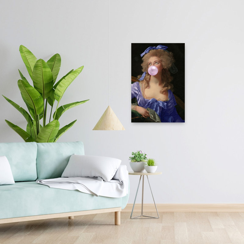 Madame Bubble-Gum Royal Blue Contemporary Portrait Wall Art Print 1 Piece Wrapped Canvas Wall Art, 60.96cm H x 40.64cm W