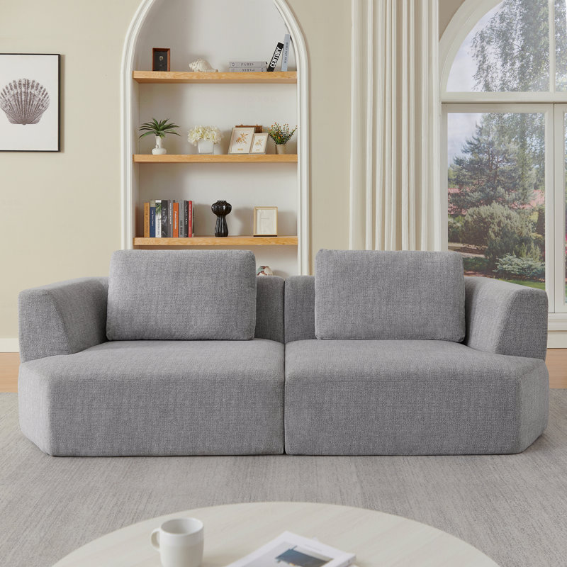 Oversized 3 Seater Compressed Sofa With Chenille Fabric, Gray