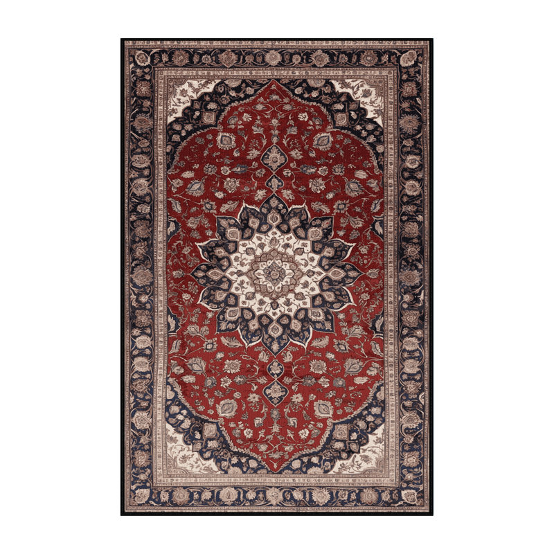 Machine Washable Persian Black Area Rug, Rectangle 3' x 5'