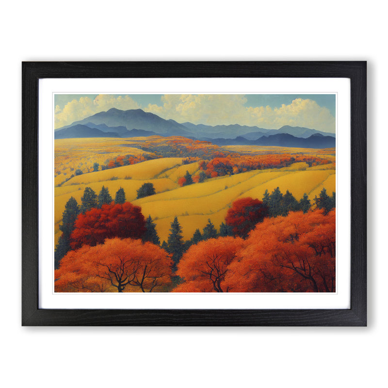 Autumn Meadow Landscape Vol.3 - Single Picture Frame Print, 25cm H x 34cm W x 2cm D, Black Framed