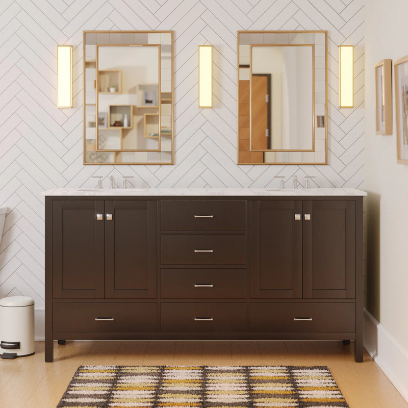 Claudett 72'' Double Bathroom Vanity with Top, Chocolate, Engineered Carrara