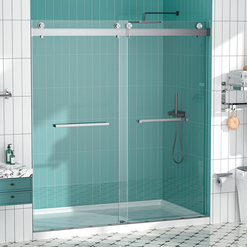 68"-72"W x 76"H Frameless Double Sliding Soft-Close Shower Door with 3/8" SGCC Tempered Glass,304 Stainless Steel Hardware