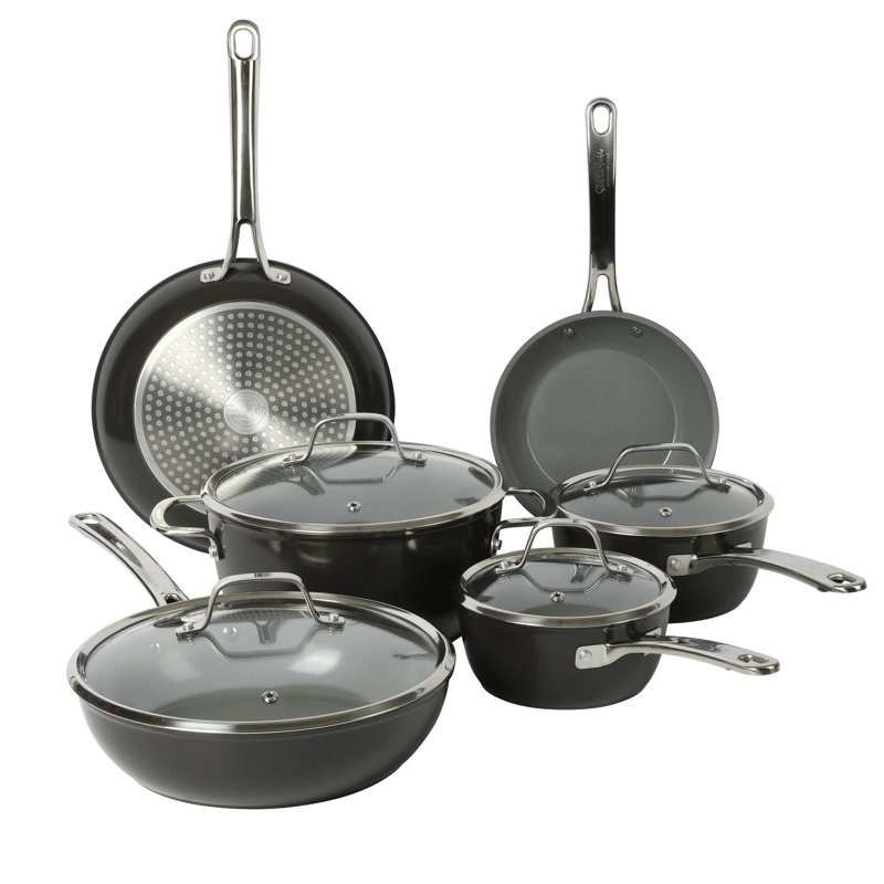 10-Piece Black Nonstick Aluminum Cookware Set with Glass Lids
