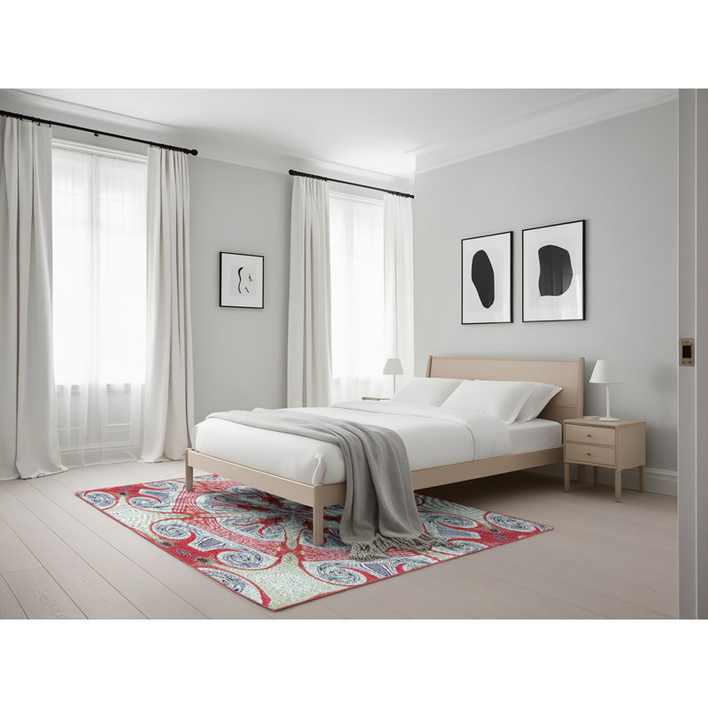 Blanc/Tapis décoratif rose, Rectangle 5 pi x 7 pi