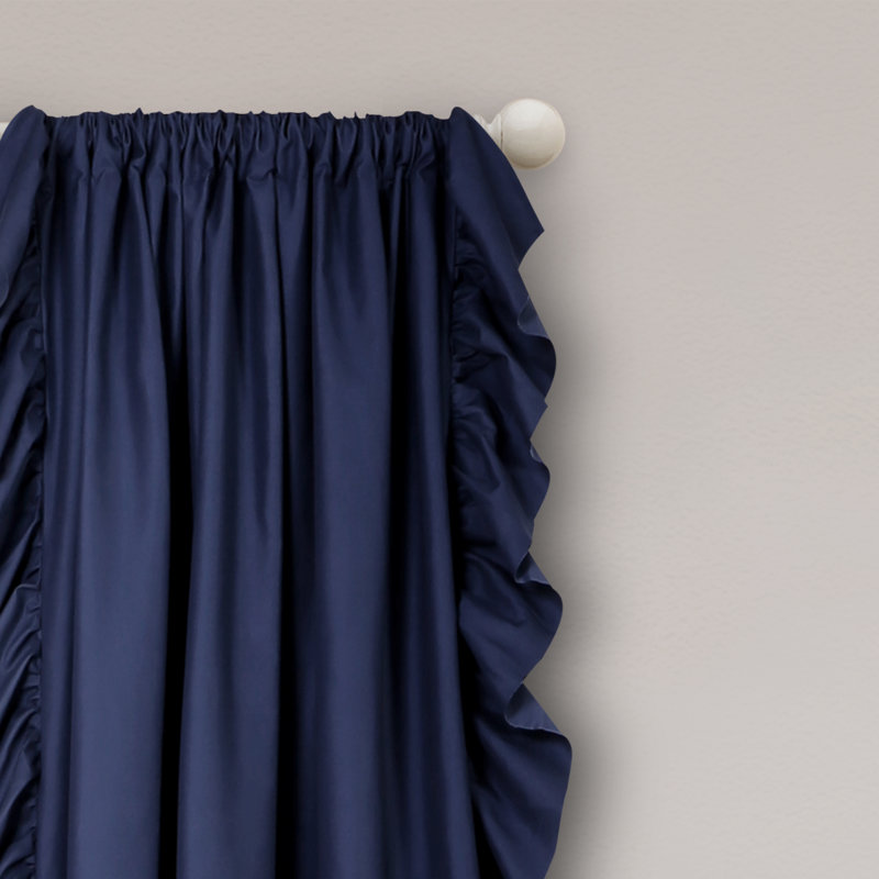 Navy Polyester Room-Darkening Ruffled Curtain Panel Set