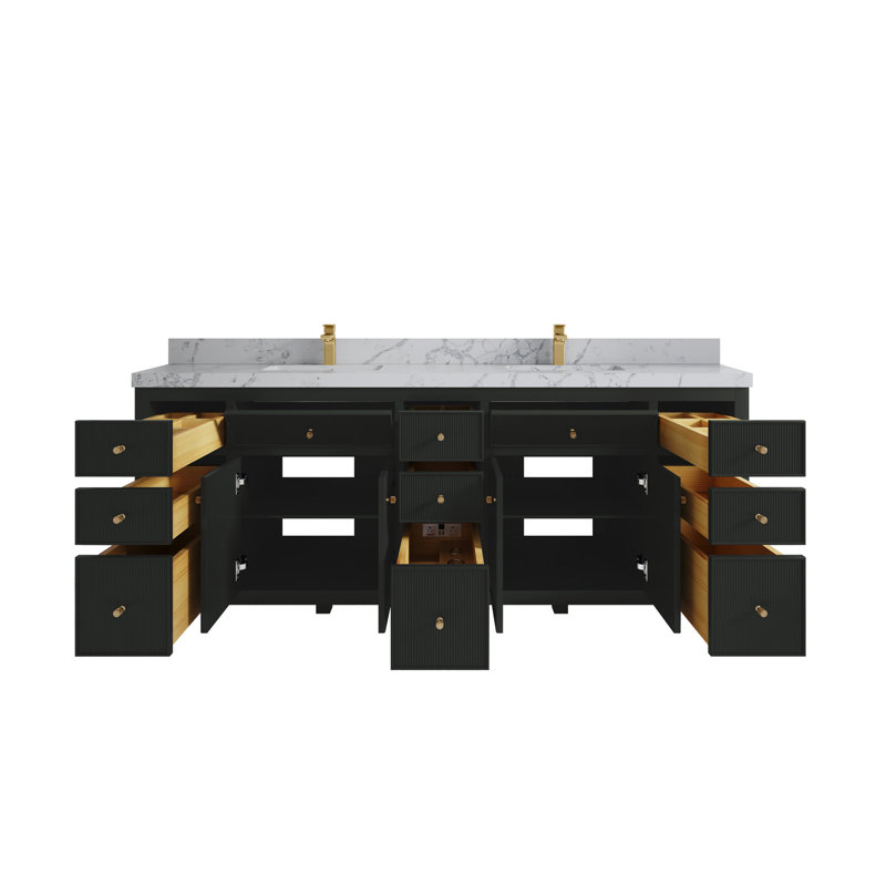 Sonoma 84 " W Freestanding Standard Double Vanity Bathroom Vanity With Top, Viola Night, Black