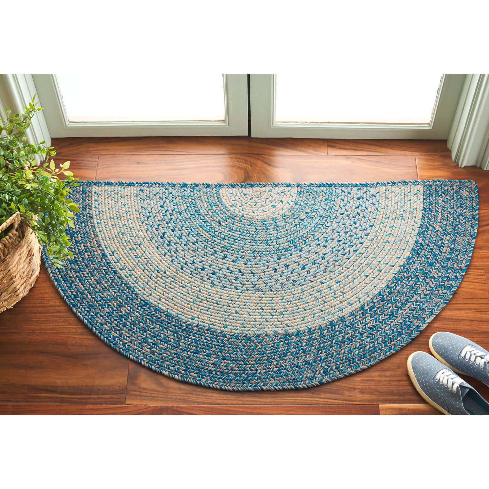 Washable Hand-Woven Chevron Rug, Half-circle 2' x 4'