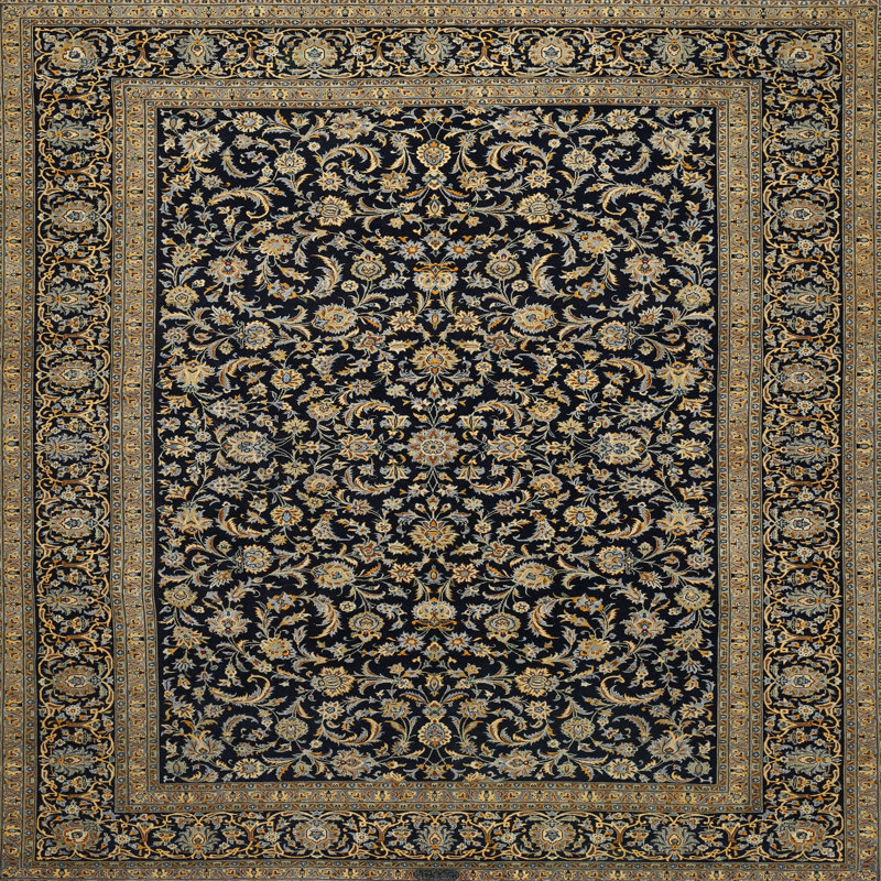 Gris floral/bleu Tapis décoratif, Rond 8 pi