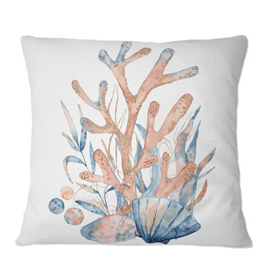 Bouquet de fleurs sous l'eau avec coraux et coquillages - Coussin décoratif imprimé tropical