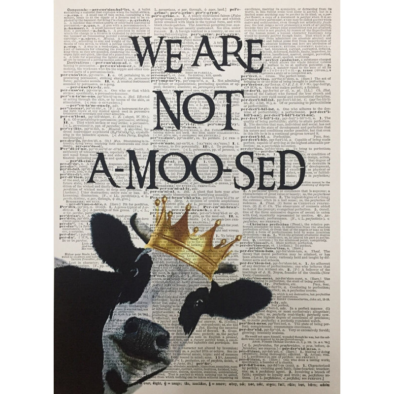 A3 Cow Print Dictionary Page Picture Moo Animal Pun Royal Family Queen Quirky by ParksmoonPrints - Single Picture Frame Print