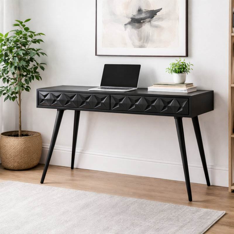 Bureau d'étude en bois | Bois d'acacia | Finition noire | Table d'étude fabriquée à la main | 47 x 20 x 30 po