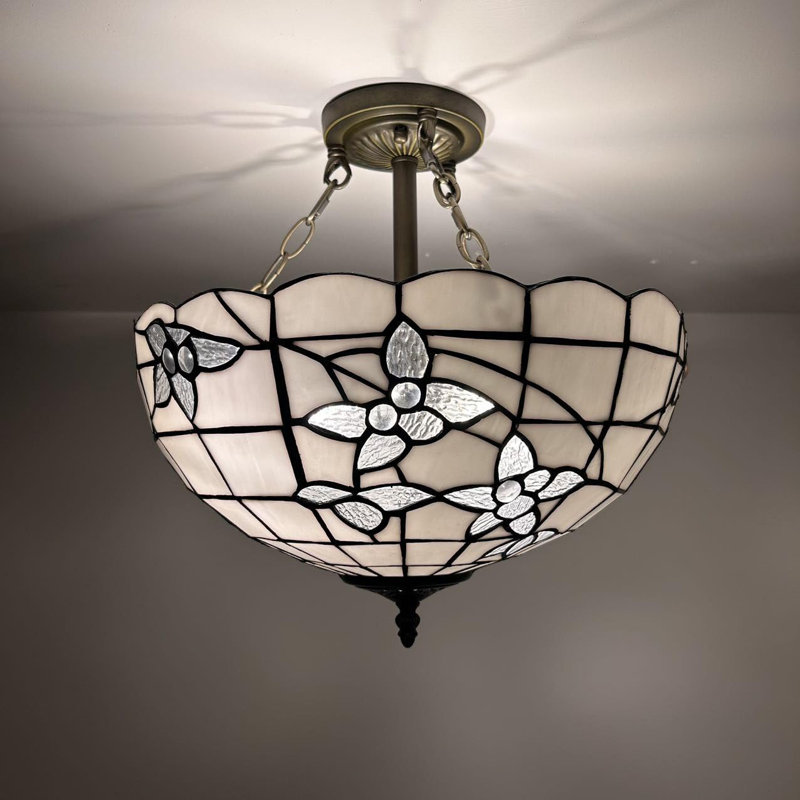 Plafonnier Tiffany avec fleurs en verre coloré et ampoules DEL incluses l 16 po x P 16 po x H 16 po