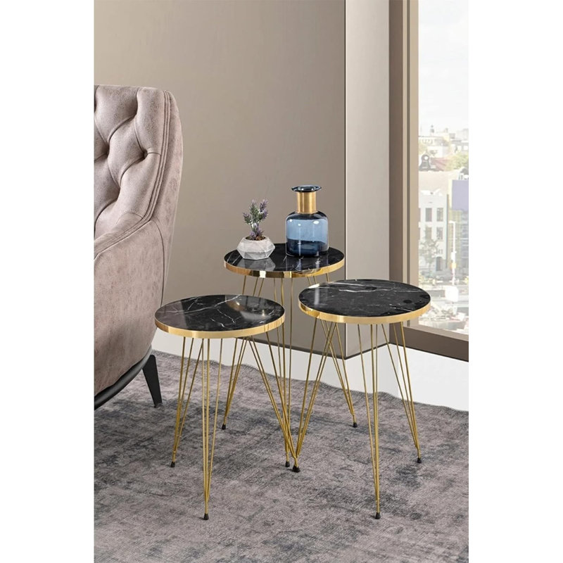 Mariann Nesting Tables, Black Marble
