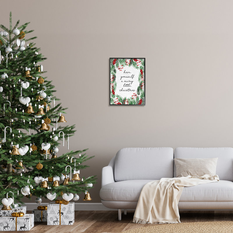 Ba-835-Framed " Merry Little Christmas Script " by Lettered And Lined, 20" H x 16" W x 1.5" D, Midnight Black Framed Giclee
