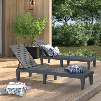 Alizay 74" Long Outdoor Resin Reclining Chaise Lounge