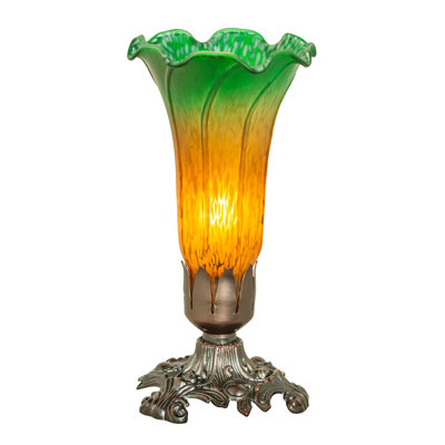 7.5" High Amber/Green Tiffany Pond Lily Victorian Accent Lamp