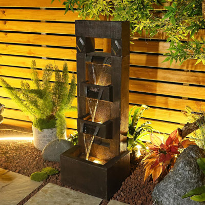 Antipas Hand Crafted Weather Resistant Floor Fountain with Light