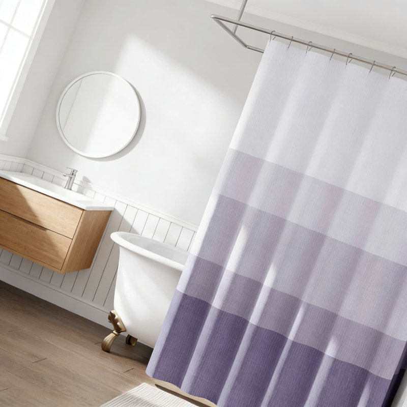 Waterproof Ombre Striped Shower Curtain, Modern Minimalist Gradient Design, Premium Polyester Fabric With Hooks, Fits Standard Bathtubs