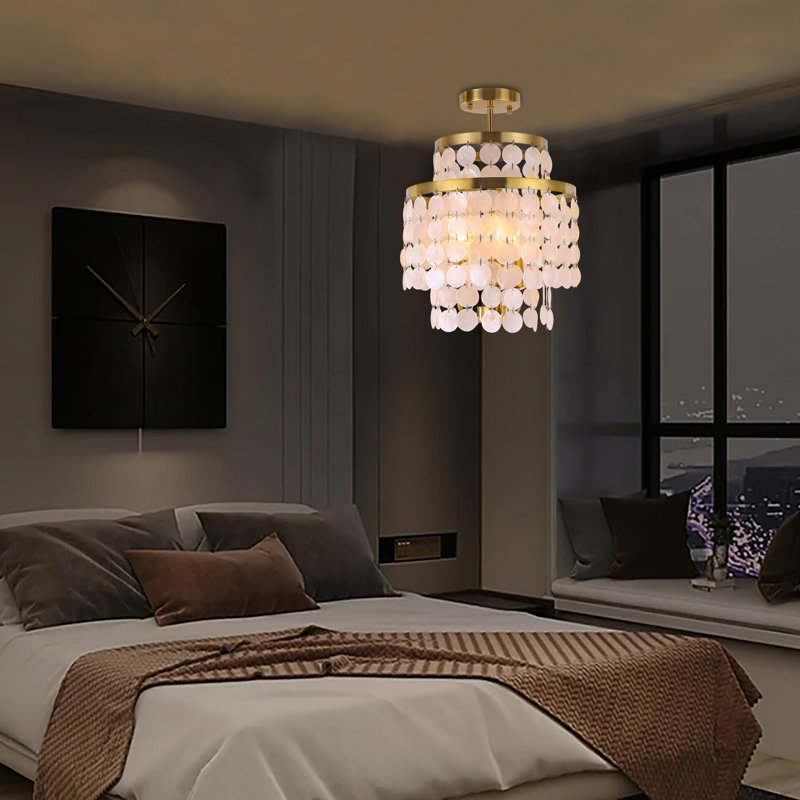     3-lights Shell Ceiling Light Fixtures Modern Brass Gold Semi Flush Mount Ceiling Light
