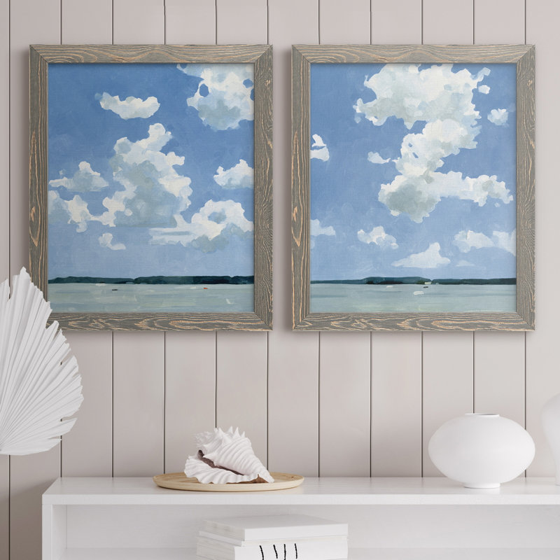«Juillet Lakeside I», ensemble de 2 peintures sur toile encadrées, H 20 po x l 34 po x P 1,5 po, Toile avec cadre gris