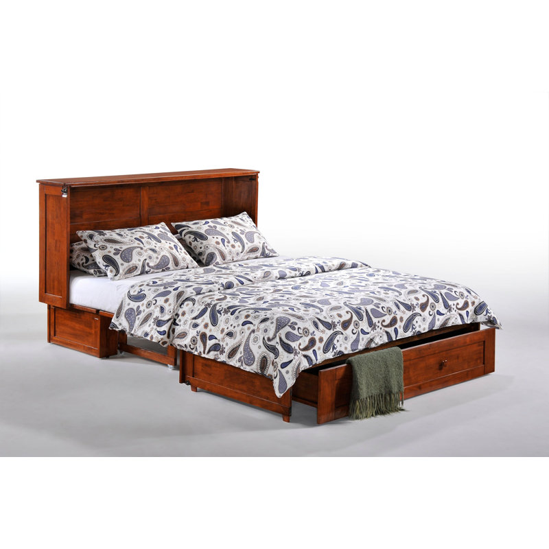 Grand lit escamotable avec rangement et ports de charge, Brun pâle