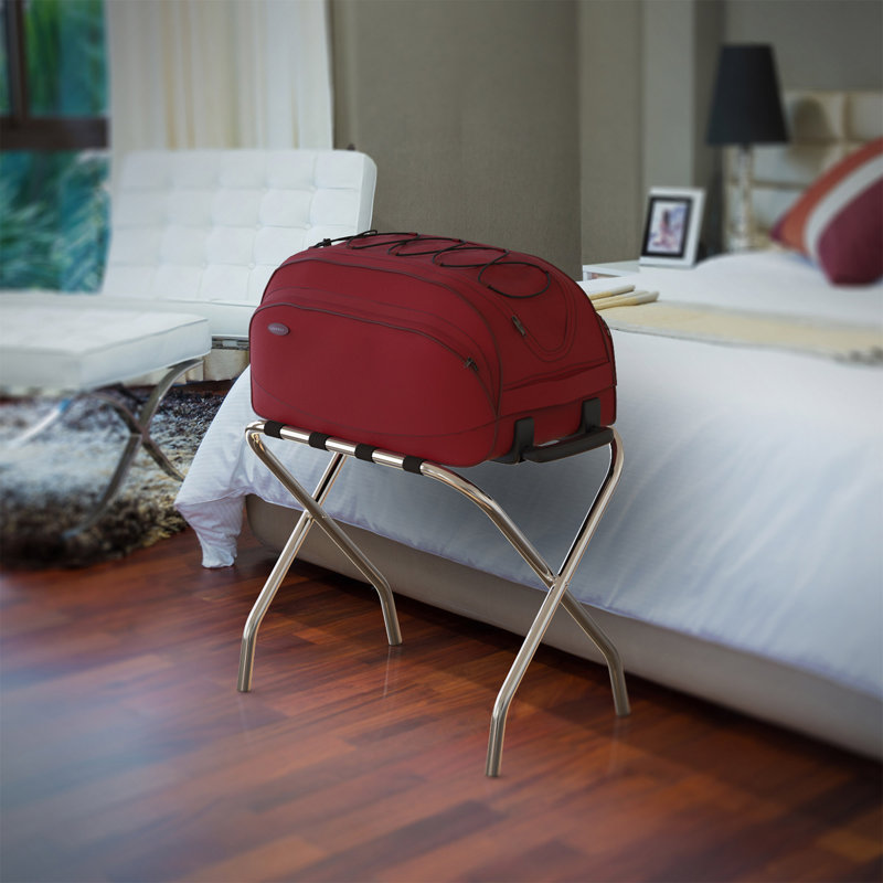 Porte-valise pliable chromé et porte-valise - Support de sac pliable durable avec sangles en nylon noir