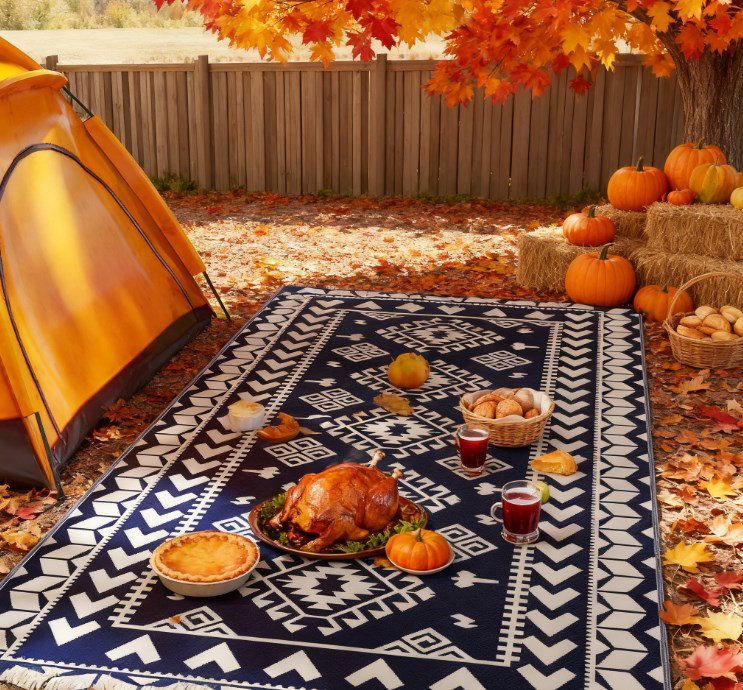 Tapis de patio, tapis de camping extérieur portatif, tapis réversible