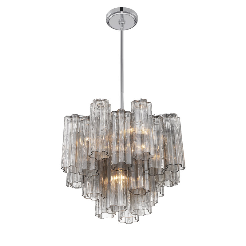 Lustre à niveaux Arras, H 13,75 po x l 17,75 po x P 17,75 po, Chrome poli, Noir, noir, noir, noir