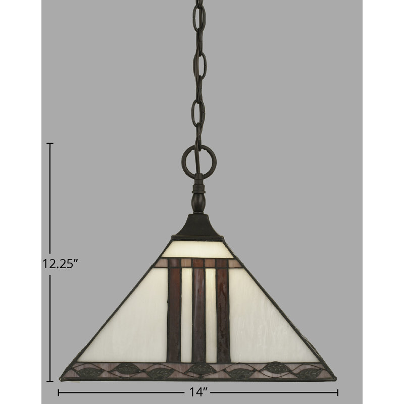 Luminaire suspendu en forme de chaîne avec monture carrée et verre d'art mauve 14 po, Mauve, Granit foncé
