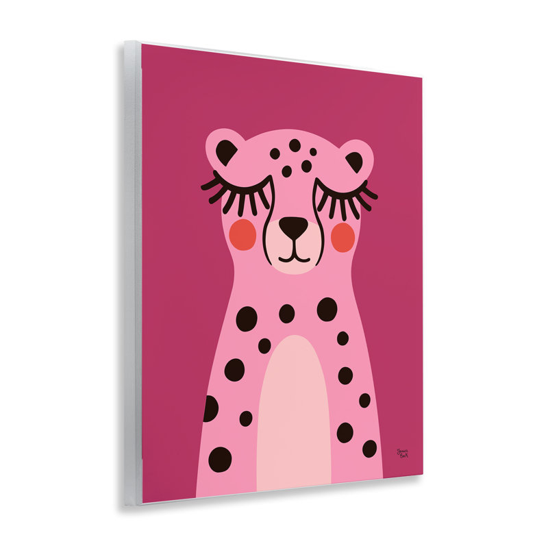 Plaque murale rose avec sourire guépard, design par Jessica Beck