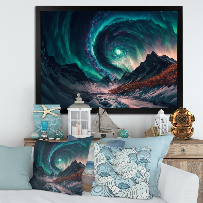 Aurore boréale Magical Northern Lights II - reproduction sur toile, Impression noire sur toile encadrée