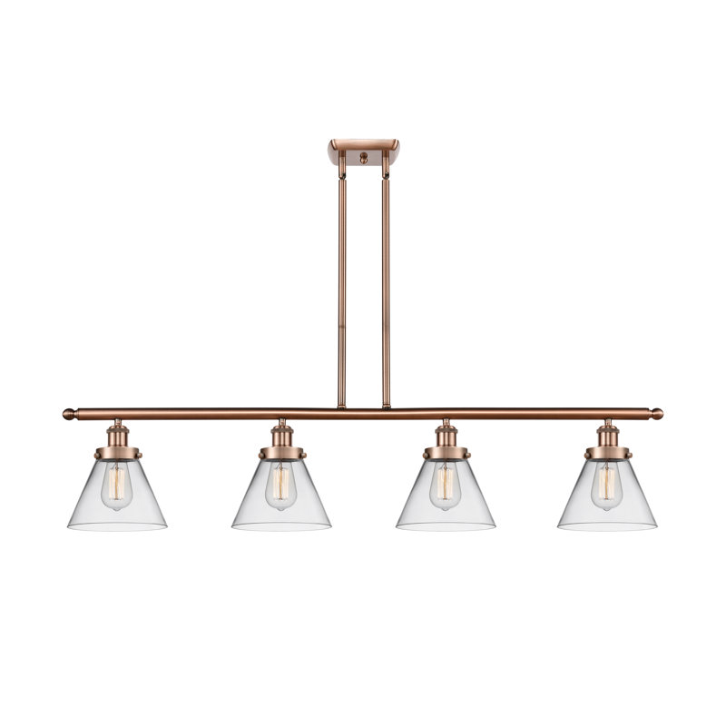 Luminaire pour îlot 4 lumières Cone, DEL, Clair, Cuivre antique