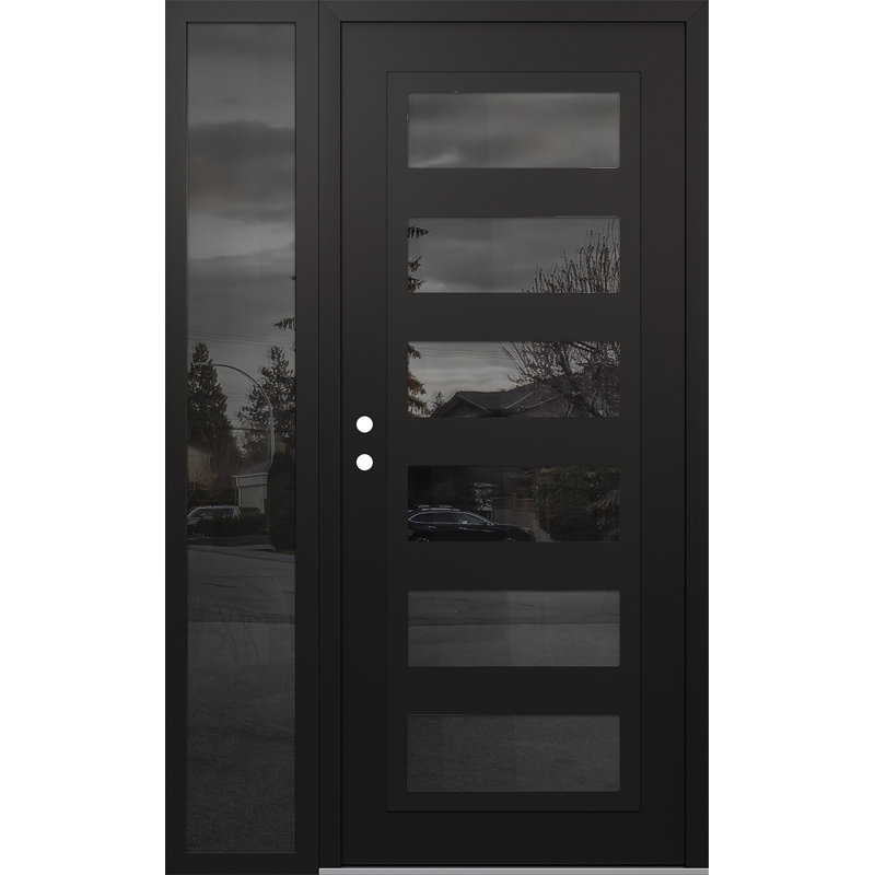 C9 droitier 48 po X 80 po Panneau de porte en verre noir et noir à panneau avec porte d'entrée en porte-à-faux en verre à miroir Sidelite