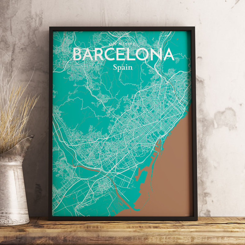 « barcelone city map », reproduction d’impression sur affiche en nature, H 27,6 po x l 19,7 po x P 0,05 po