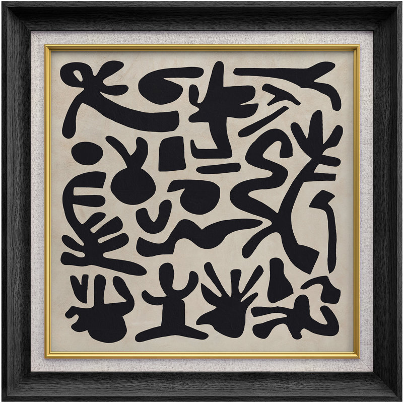 «Black and Beige Organic Shapes Abstract», reproduction d'art sur papier encadrée, H 26 po x l 26 po x P 1,5 po