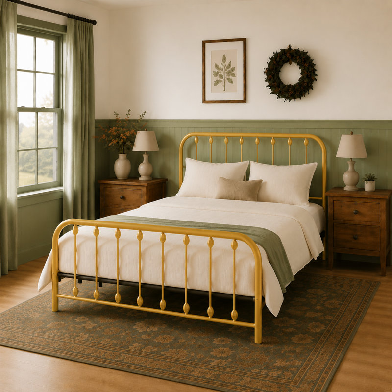 Keyesport Metal Platform Bed, Full/Double, Gold