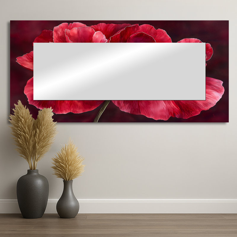 Velours bourgogne pivoine douce symphonie II - pivoines, art mural miroir décoratif - imprimé sur métal, 28 po x 60 po