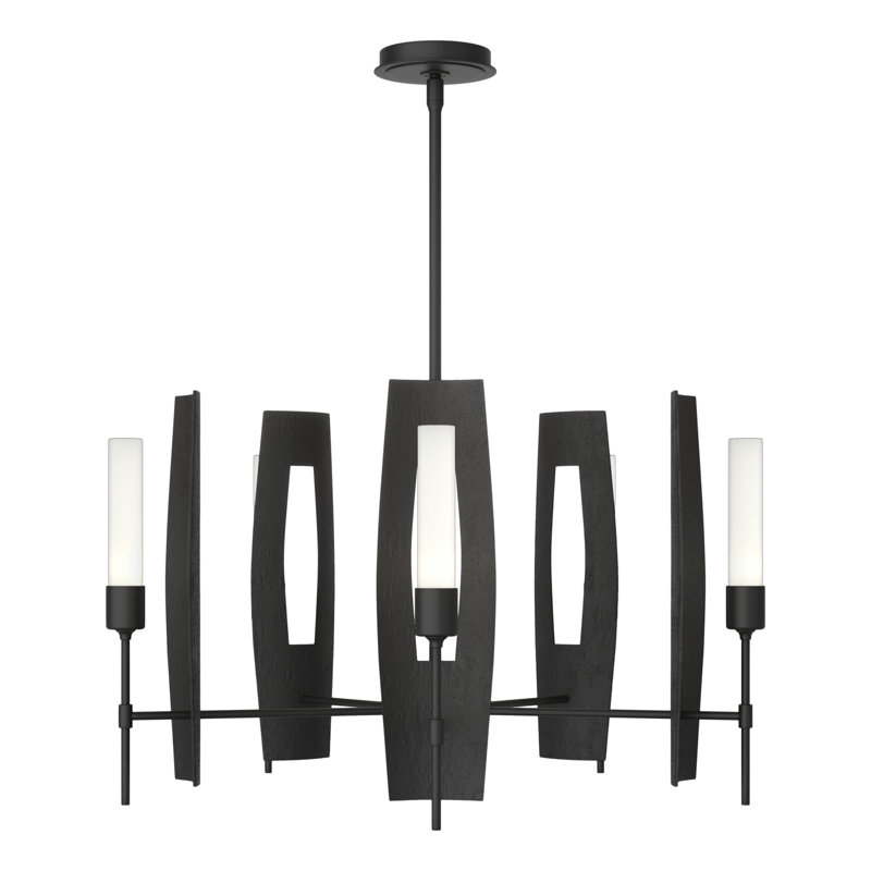 Passage 5 - Light Wagon Wheel Chandelier, Black, Frosted Glass