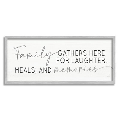 Family Laughter Meals Memories Phrase by Lux + Me Designs - Floater Frame Graphic Art on Wood