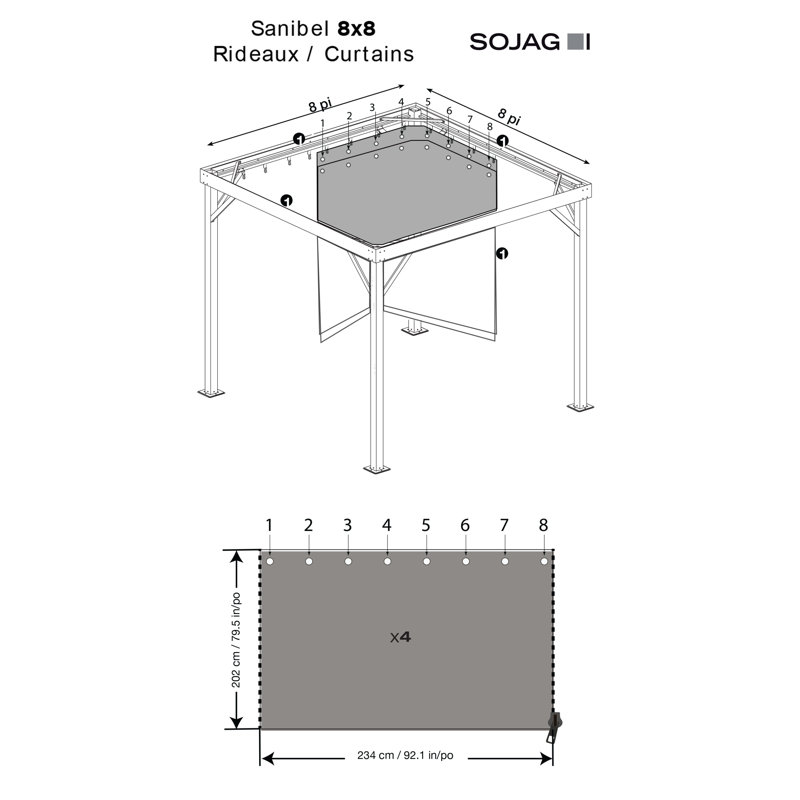 Brown Polyester Outdoor Gazebo Curtains Set