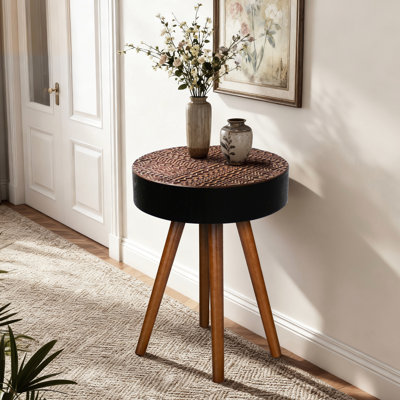 Table basse ronde de 15,7 pouces de style scandinave, compacte et polyvalente, idéale pour les petits espaces, facile à assembler, noir et brun