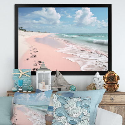 Pink Minimalism Beach Landscape II Framed On Canvas Print