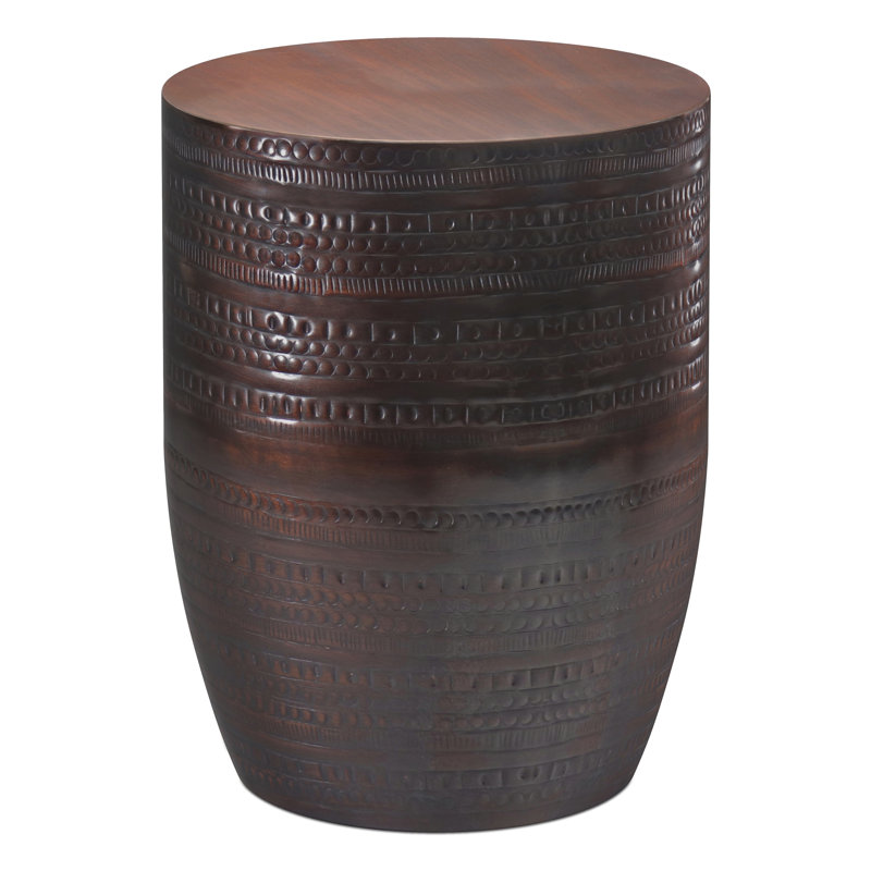 Table de bout cylindrique en métal avec finition texturée Johnho, Bronze frotté à l'huile