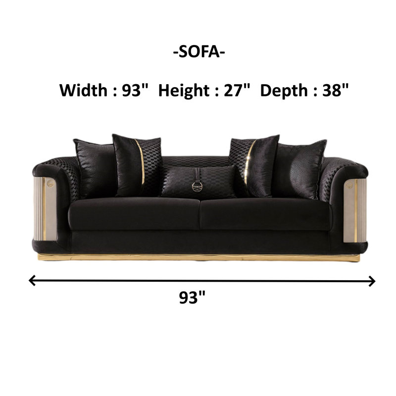 Eudella 3 - Piece Velvet Living Room Set, Black Velvet