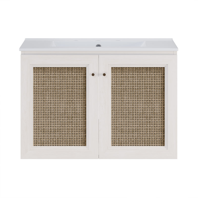 Meuble-lavabo mural 30 po en chêne blanc avec trous de robinet espacés Witkowski, 30"